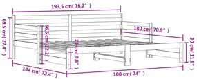 fehér tömör fenyőfa kihúzható kanapéágy 90 x 190 cm
