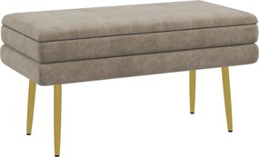 HOMCOM Tárolós Párnázott Pad, Bársonyos Megjelenés, Ágy Melletti Pad Acél Lábakkal, Cipő Pad, Tároló Pad a Nappaliba, Hálószobába, Bézs, 79,5 x 37,5 x
