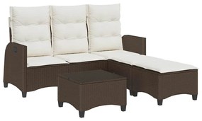 3 részes barna polyrattan kerti ülőgarnitúra párnával L-alakú