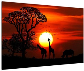 Kép - Állatok sziluettjei napnyugtakor (90x60 cm)