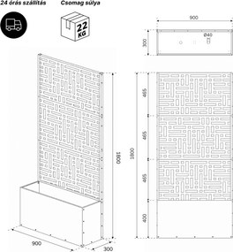 Fém kerti pergola virágládával 3in1, antracit, 900x1800x300 mm: ROSE