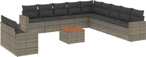 vidaXL 12 részes szürke polyrattan kerti ülőgarnitúra párnákkal