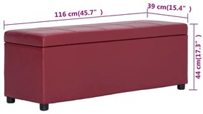 bordó műbőr pad tárolórekesszel 116 cm