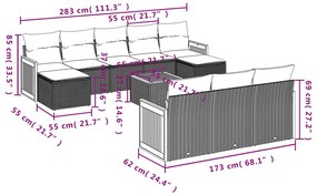 11 részes fekete polyrattan kerti ülőgarnitúra párnákkal