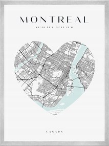 Poszter Várostérkép Montreal szív 40X50 cm ezüst keret