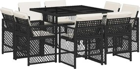 vidaXL 9 részes fekete polyrattan kerti étkezőgarnitúra párnákkal