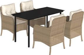 vidaXL 5 részes bézs polyrattan kerti étkezőgarnitúra párnákkal