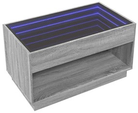 Szürke sonoma végtelen hatású LED-es dohányzóasztal 90x50x50 cm
