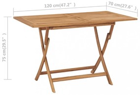 tömör tíkfa összecsukható kerti asztal 120 x 70 x 75 cm