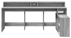 szürke sonoma színű szerelt fa LED-es íróasztal 200x104x91 cm