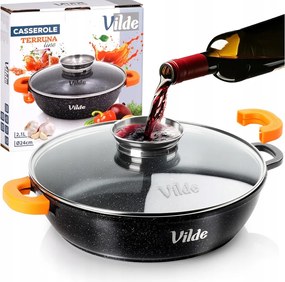 Gránit serpenyő pároláshoz sütéshez fedővel 24 cm 2,1L