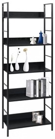 5 szintes fekete szerelt fa könyvespolc 60 x 27,6 x 158,5 cm