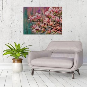 Kép - olajfestmény, virágzó Sakura (üvegen) (70x50 cm)