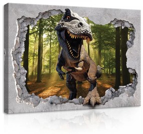 T-rex az erdőben, vászonkép, 70x50 cm méretben