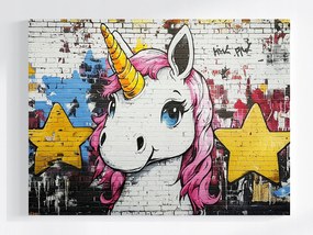 Vászonkép Canvas Fal Tégla Graffiti Unikornis Ló Mesék 100x75