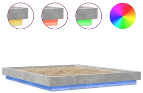 betonszürke szerelt fa ágykeret LED-del 150 x 200 cm