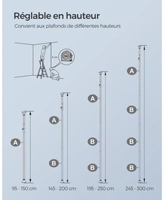 Állítható magasságú zuhanypolc 95-300 cm, teleszkópos  fürdőszobai tároló, ezüst és fekete