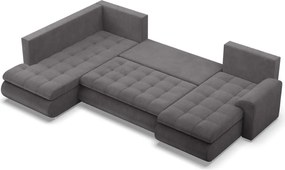 Tokio U sarokkanapé, 3 ágyneműtartóval, kordbársony, baloldali, szürke