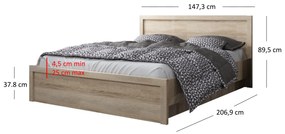 Franciaágy 140 cm Jolene (szonoma tölgy) (ágyráccsal). 1052983