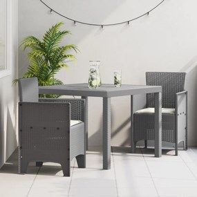 3 darabos Kerti Étkezőszett Párnákkal, Világosszürke Poli Rattan