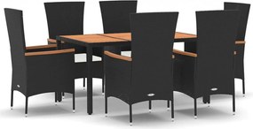 vidaXL 7 részes fekete polyrattan kerti étkezőgarnitúra párnával