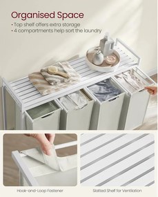 VASAGLE 4 rekeszes szennyeskosár 4 × 40 L, 116 × 33 × 72 cm, krémfehér és matt fehér