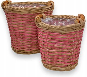 Mijoma Rattan Hatású Virágcserepek Barna-Rózsaszín Színben, 2 Darabos Szett, 2 Méret