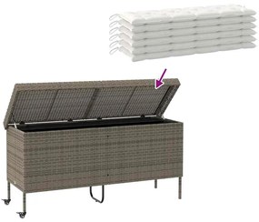 szürke polyrattan kerti tárolóláda kerekekkel 160x55x75 cm