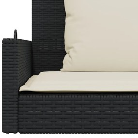 fekete polyrattan hintapad párnával 119 x 56 x 48 cm