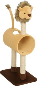 PawHut kaparófa 104 cm oroszlán mintával, alagúttal, lógó farokkal, 7 kg-ig, világosbarna