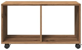 kézműves tölgy színű szerelt fa görgős szekrény 72x33x42,5 cm