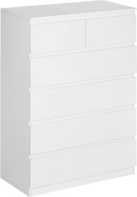 HOMCOM Modern Fiókos Komód 6 Fiókkal, Fa Fiókos Szekrény, Hálószobai Komód Bejárathoz, Nappalihoz, Irodához, Terhelhetőség: 50 kg, Méret: 80x39x115 cm