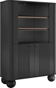Vesper négyajtós vitrines szekrény 103 cm - fekete / fekete fogantyúk / gömb lábak