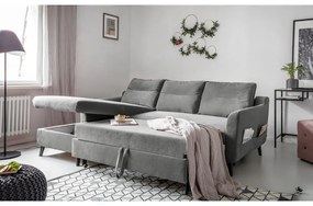 Stylish Stan világosszürke kinyitható bársony sarokkanapé, bal oldali - Miuform