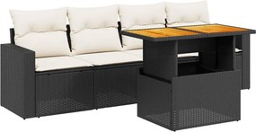vidaXL 5 részes fekete polyrattan kerti kanapészett párnákkal