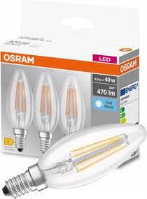 3x Led izzó E14 B40 4W 40W 470lm 4000K Semleges 320° Filament Osram