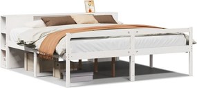 vidaXL fehér tömör fenyőfa könyvespolcos ágy matrac nélkül 200x200 cm