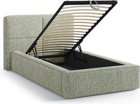 Zöld kárpitozott ágyneműtartós egyszemélyes ágy ágyráccsal 90x200 cm Darren – Micadoni