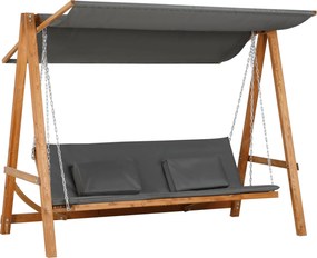 Outsunny Hollywoodi Hintaágy 3 Személyes Ággyá Alakítható Kerti Hinta Rezgő Fából 250 kg Teherbírás, 225,5 x 113 x 180 cm Szürke+Teak | Aosom