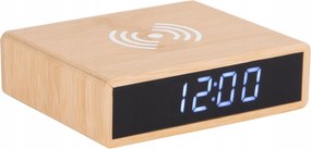 Asztali Ébresztőóra Indukciós Töltővel 2IN1 Bambusz Kijelzővel