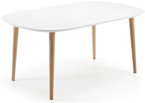 Fehér bővíthető étkezőasztal fehér asztallappal 100x160 cm Oqui – Kave Home