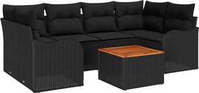 vidaXL Kerti Kanapé Szett párnával 7 pcs Fekete polirattan