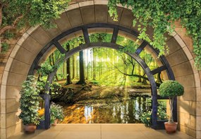 3D fotótapéta gyönyörű hegyek Csúcsok tó kilátás fák Ablak 208 x 146