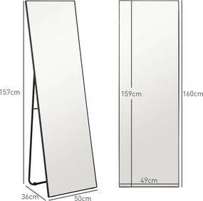 HOMCOM Nagy Tetejű Téglalap Alakú Teljes hosszúságú Tükör, 50 x 160 cm - álló, falra szerelhető vagy falnak dönthető - hálószobába, nappaliba és öltöz