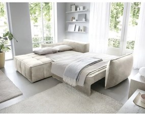 Bézs bársony kinyitható-tárolóhelyes sarokkanapé (bal oldali-heverő résszel) Campo – ELTAP