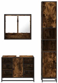 3 részes füstös tölgy színű szerelt fa fürdőszobai bútorszett