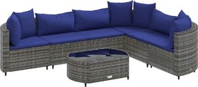 vidaXL 7 részes szürke polyrattan kerti ülőgarnitúra párnákkal