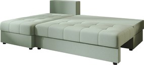 Ágyazható, kétoldalas L alakú kanapé VENORIA SLIM 200x143 cm, világoszöld színű + 2 db díszpárna INGYEN
