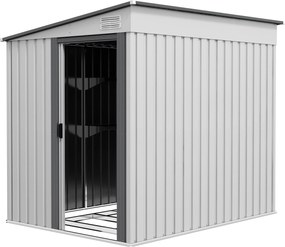 Outsunny Fém Kertiszerszám Sátor 1.5x2m Talapzattal, Kerti Sátor Csúszó Ajtóval, Lejtős Tetővel, Polcokkal, Akasztókkal és Szellőzőnyílásokkal, Fehér