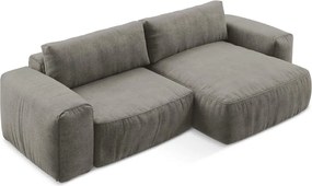 Szürke zsenília kinyitható sarokkanapé (jobb oldali-heverő résszel) Kuki – Makamii